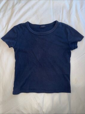 John Galt Navy Short-Sleeve Crop Top